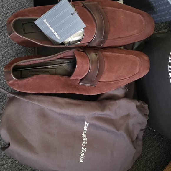 Zegna BROWN SUEDE L'ASOLA LOAFERS, Brand New